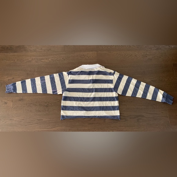 Brandy Melville wide stripe cropped polo blue & white - Picture 4 of 5